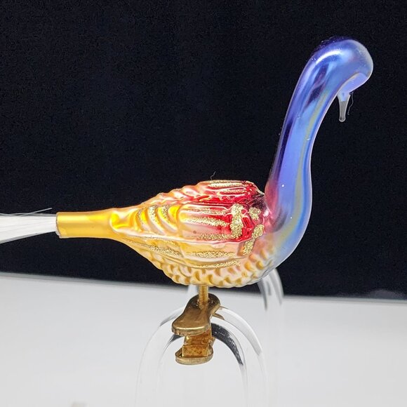 Vintage German Glass Swan Ornament Clip On Gold & Iridescent Germany Christmas - Picture 6 of 9